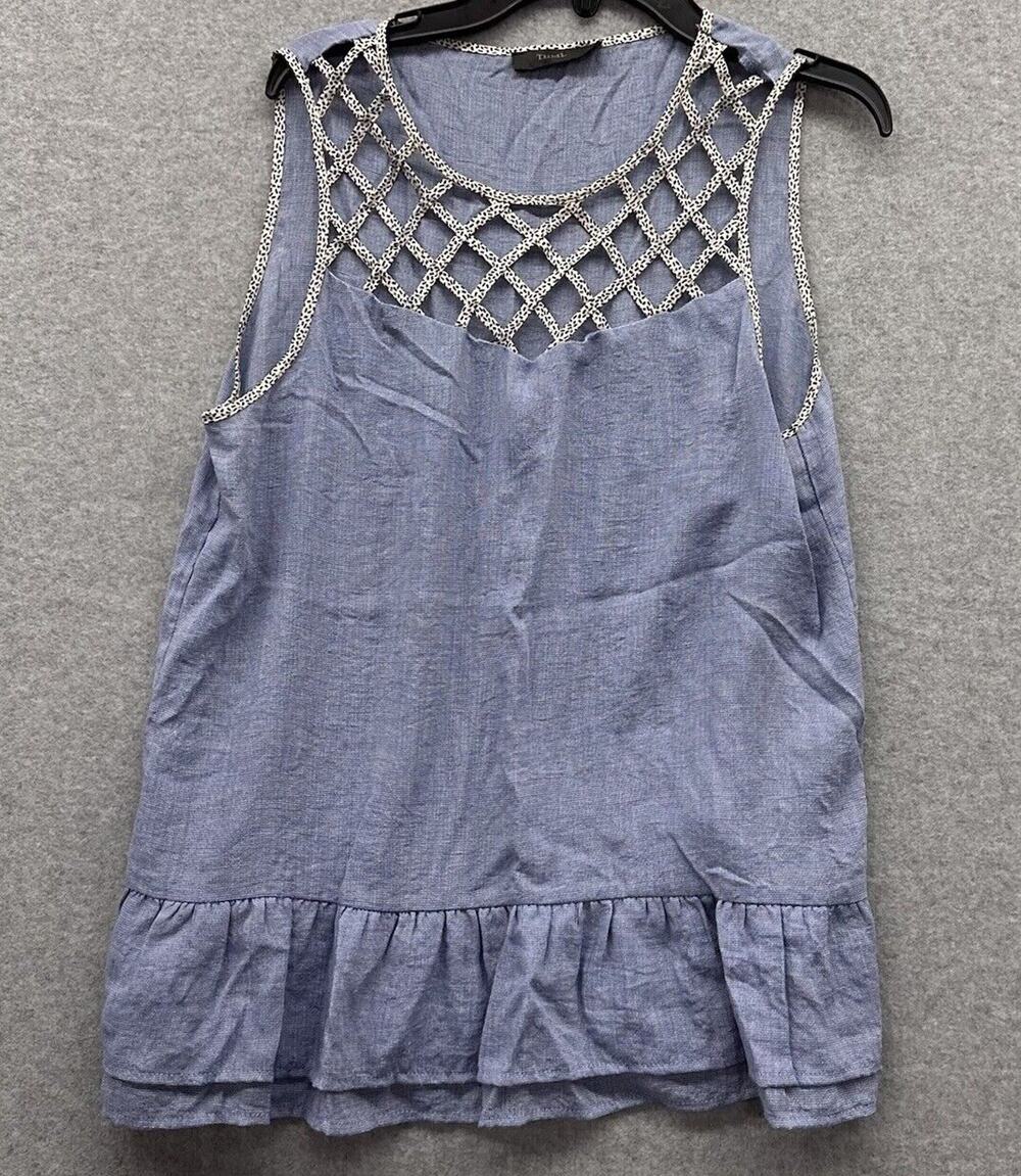 Anthropologie THML Top Womens Size Small Sleeveless Cage Front Peplum Blue S